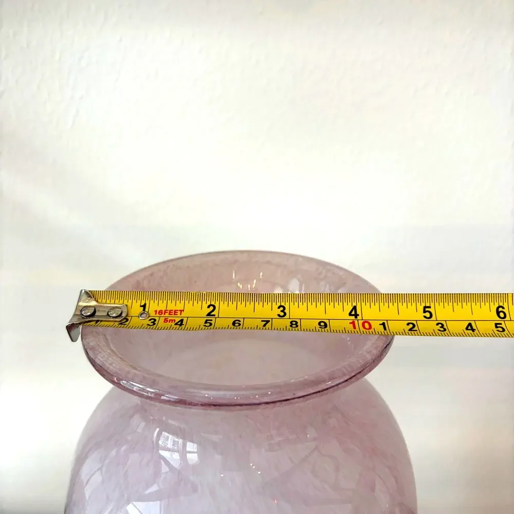 Murano Style Art Glass Vase 11.5in Pastel Pink White Speckled Gold Accents NEW